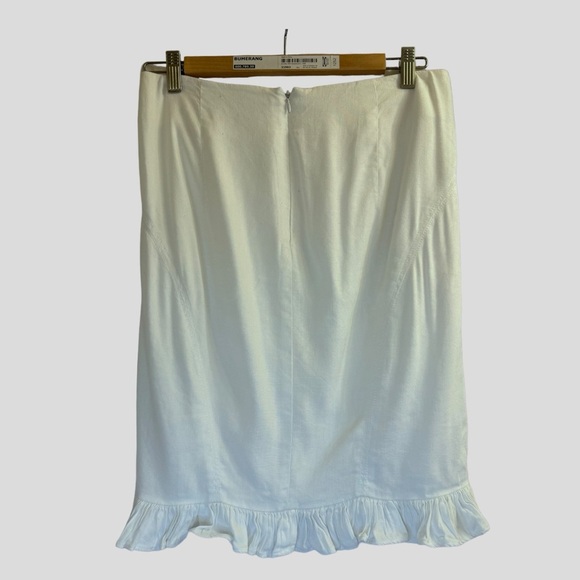 Bebe Women's Skirt 6 White Straight Cut Detailed Stitch Ruffles Zip Closure Midi - Picture 6 of 9